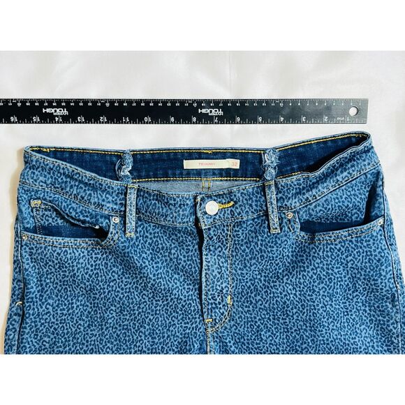 Levis 711 Skinny Dark Wash Leopard Cheetah Print Denim Jeans 32 Size 14 Midrise - Picture 9 of 9